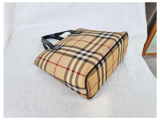 Borsa Tote Burberry Beige in Tela e Pelle Nera - vista 8