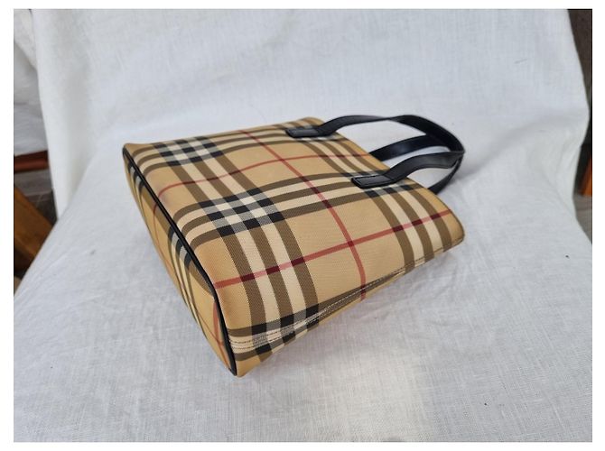 Borsa Tote Burberry Beige in Tela e Pelle Nera - vista 9