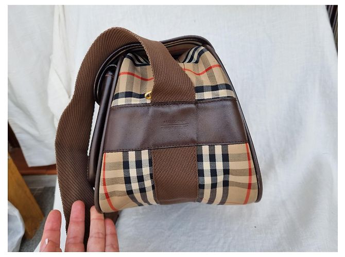 Borsa portafoglio Burberry in tela check e pelle beige - vista 10