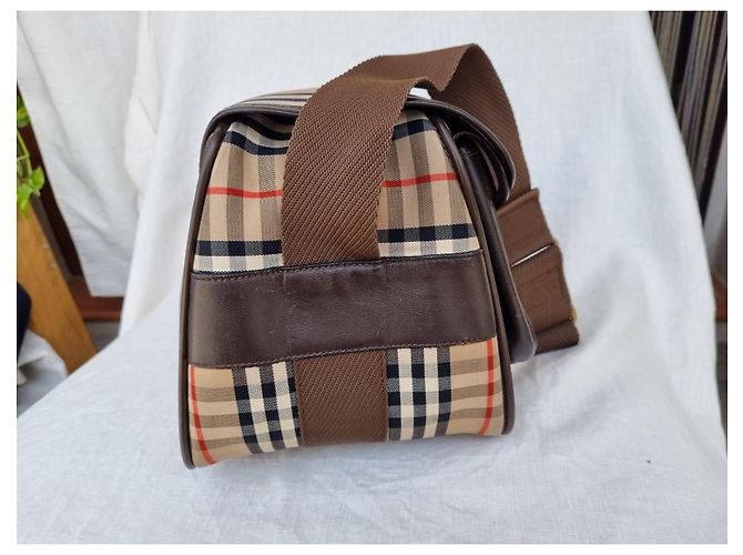 Borsa portafoglio Burberry in tela check e pelle beige - vista 11