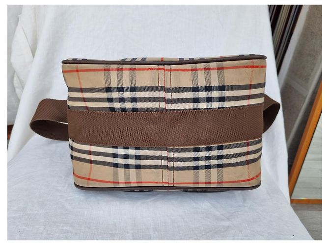 Borsa portafoglio Burberry in tela check e pelle beige - vista 12