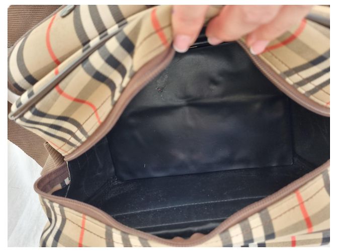 Borsa portafoglio Burberry in tela check e pelle beige - vista 14