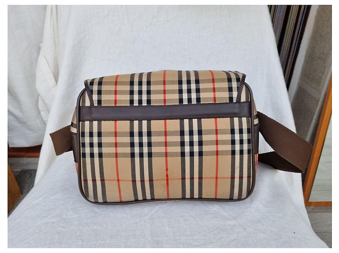 Borsa portafoglio Burberry in tela check e pelle beige - vista 6