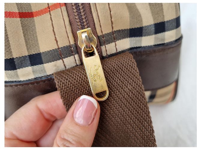 Borsa portafoglio Burberry in tela check e pelle beige - vista 7