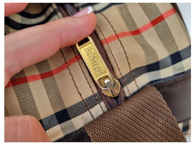 Borsa portafoglio Burberry in tela check e pelle beige - vista 8