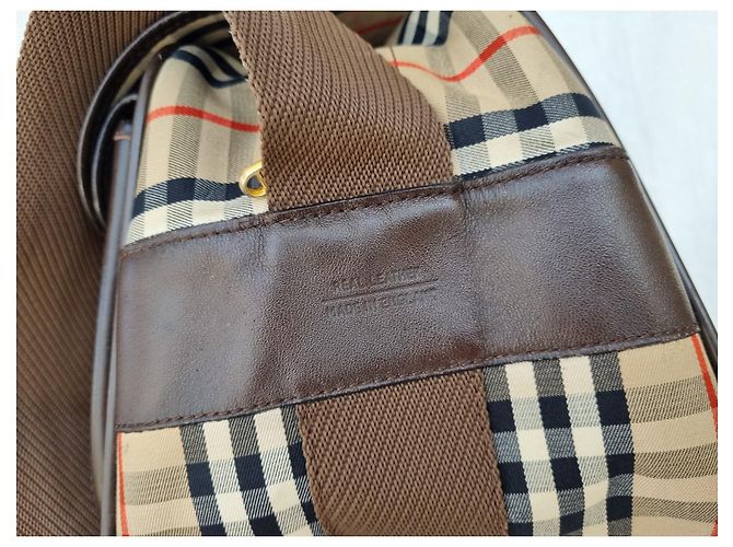 Borsa portafoglio Burberry in tela check e pelle beige - vista 9