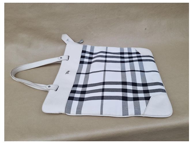 Borsa Tote Burberry in Tela Ecru e Nero Crudo - vista 5