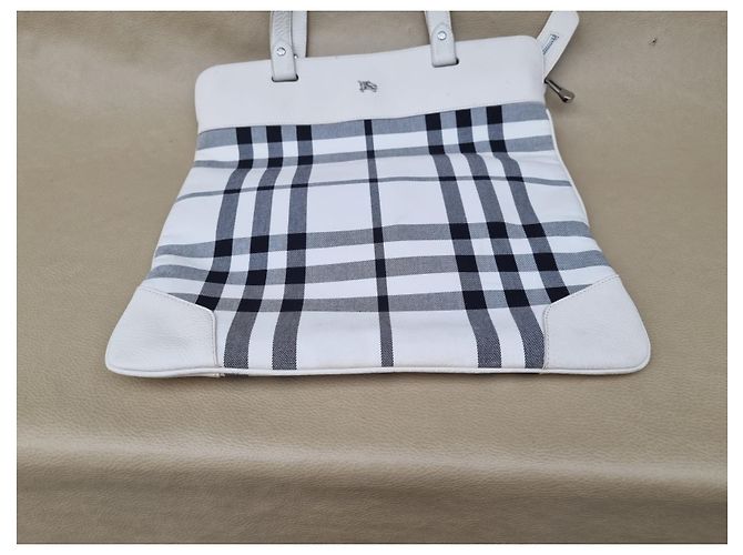 Borsa Tote Burberry in Tela Ecru e Nero Crudo - vista 6