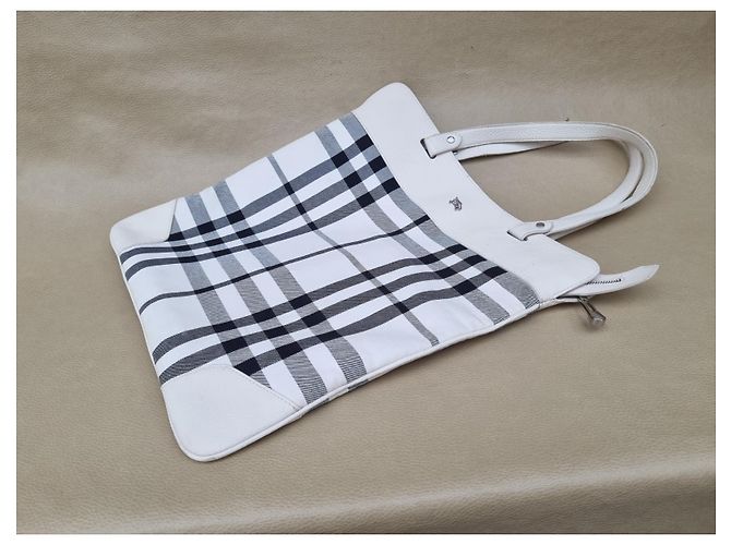 Borsa Tote Burberry in Tela Ecru e Nero Crudo - vista 7