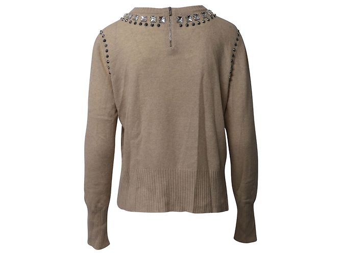 Miu Miu verzierter Langarmpullover aus brauner Wolle - Ansicht 3