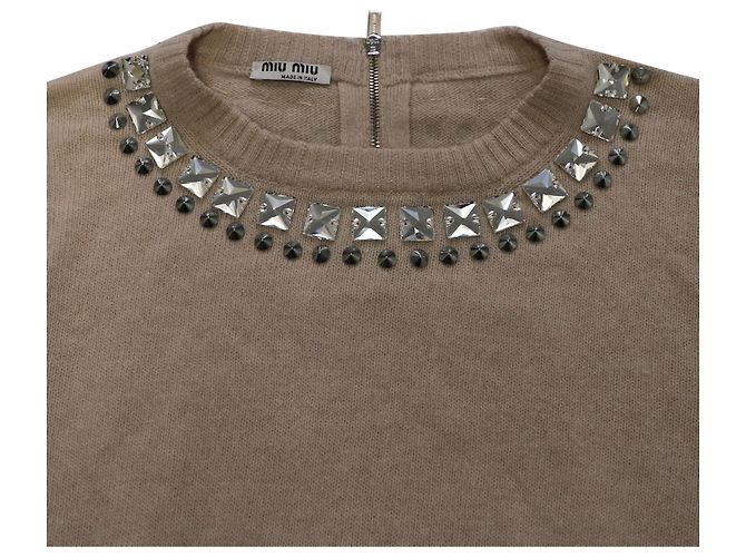 Miu Miu verzierter Langarmpullover aus brauner Wolle - Ansicht 4