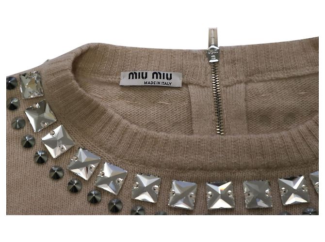 Miu Miu verzierter Langarmpullover aus brauner Wolle - Ansicht 5
