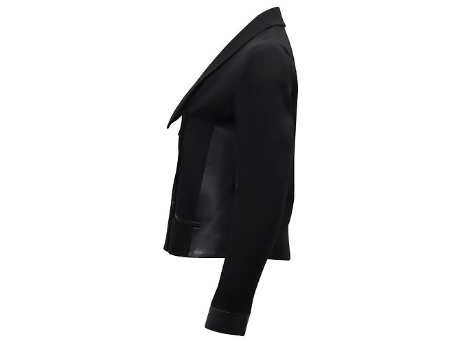 Diane Von Furstenberg Lederbesetzte, gefütterte Blazerjacke in schwarzem Triacetat - Ansicht 2