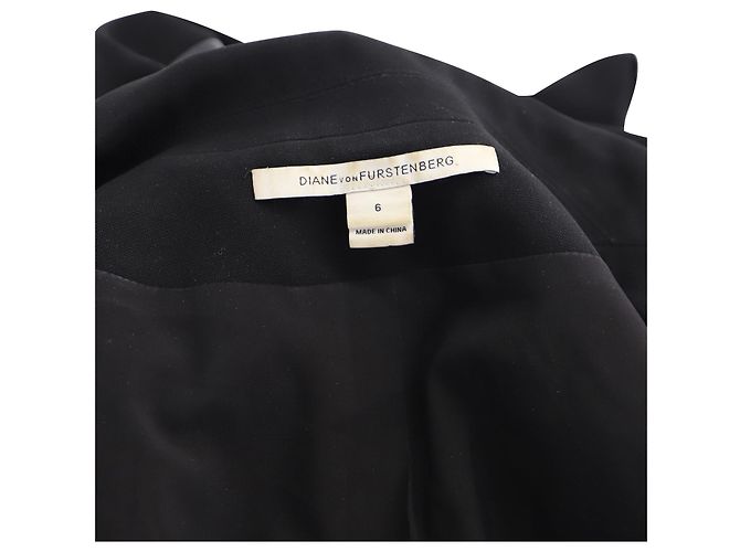 Diane Von Furstenberg Lederbesetzte, gefütterte Blazerjacke in schwarzem Triacetat - Ansicht 4