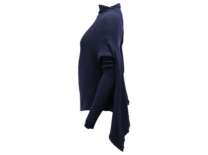 Marques Almeida Drapierter asymmetrischer Pullover aus marineblauer Wolle - Ansicht 2