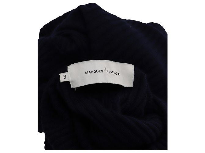 Marques Almeida Drapierter asymmetrischer Pullover aus marineblauer Wolle - Ansicht 4