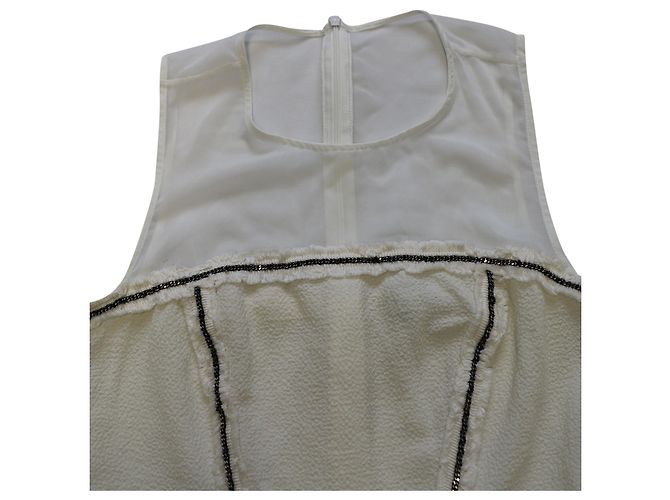 Sandro Paris Etuikleid mit Netzeinsätzen aus cremefarbenem Polyester Weiß Roh - Ansicht 4