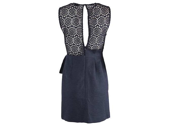 Sandro Justin Mini Abito Jacquard in Poliestere Blu Navy - vista 3
