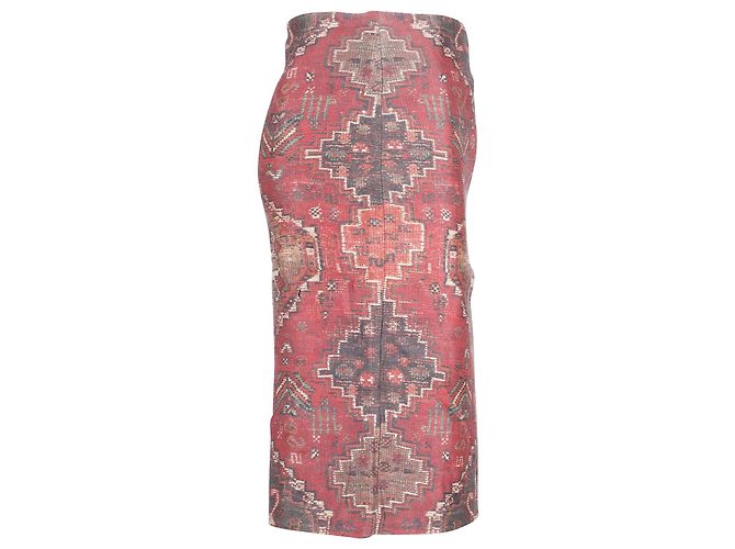 Tory Burch Kera Aztec Print Midi-Bleistiftrock aus Burgunderroter Wolle - Ansicht 2
