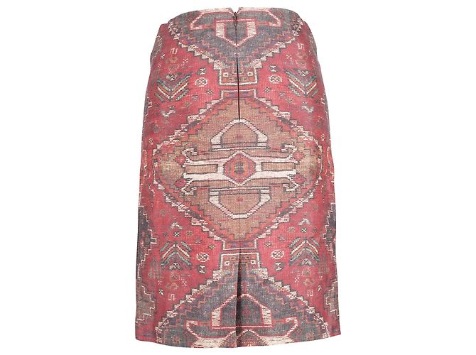 Tory Burch Kera Aztec Print Midi-Bleistiftrock aus Burgunderroter Wolle - Ansicht 3