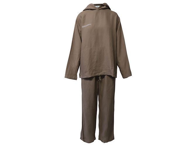 Autre Marque Pangaia Garterized Drawstring Track Pants in Brown Linen - view 9