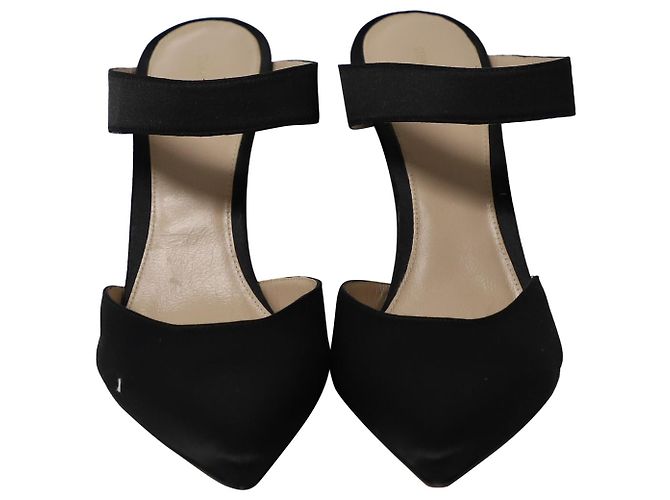 Stuart Weitzman Eventually High Heel Mules in Black Satin - view 2