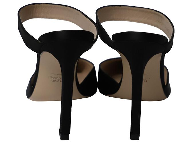 Stuart Weitzman Eventually High Heel Mules in Black Satin - view 3