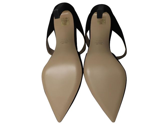 Stuart Weitzman Eventually High Heel Mules in Black Satin - view 4