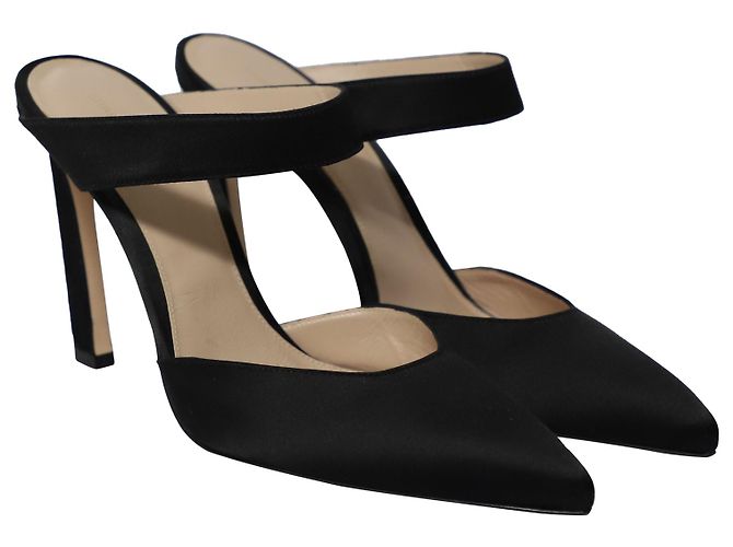 Stuart Weitzman Eventually High Heel Mules in Black Satin - view 5