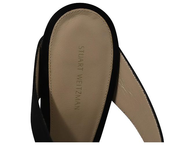 Stuart Weitzman Eventually High Heel Mules in Black Satin - view 6