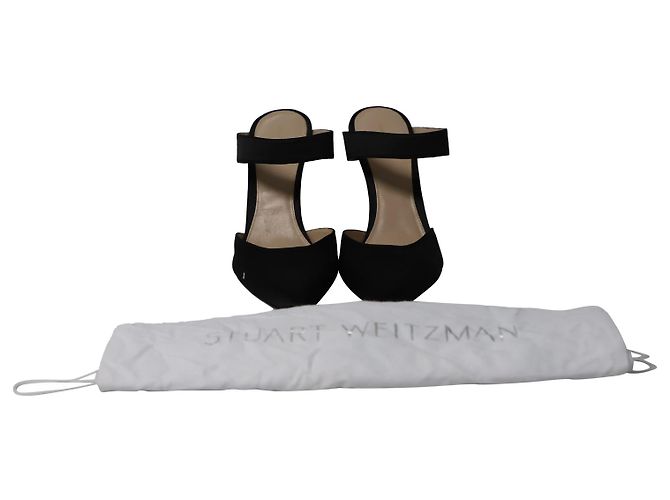 Stuart Weitzman Eventually High Heel Mules in Black Satin - view 8