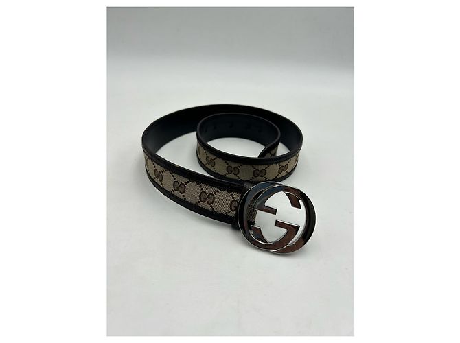 Louis Vuitton Gürtel Interlocking Buckle Beige Leder und Canvas - Ansicht 3