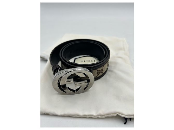 Louis Vuitton Gürtel Interlocking Buckle Beige Leder und Canvas - Ansicht 4