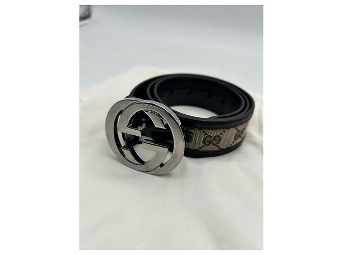 Louis Vuitton Gürtel Interlocking Buckle Beige Leder und Canvas - Ansicht 5