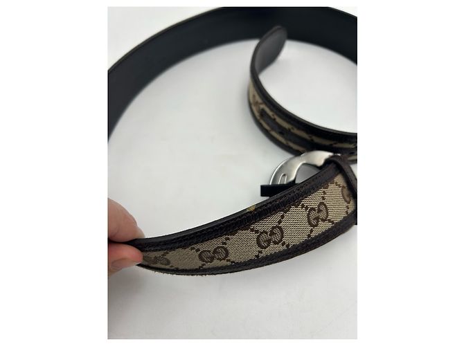 Louis Vuitton Gürtel Interlocking Buckle Beige Leder und Canvas - Ansicht 6
