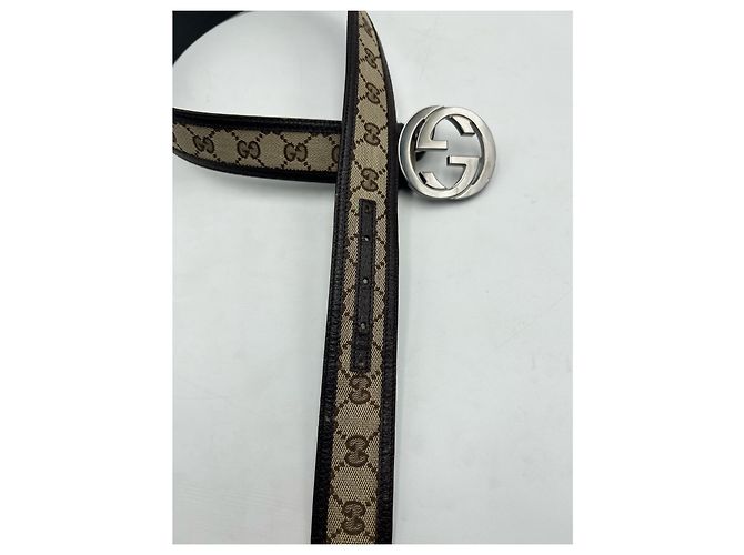 Louis Vuitton Gürtel Interlocking Buckle Beige Leder und Canvas - Ansicht 7