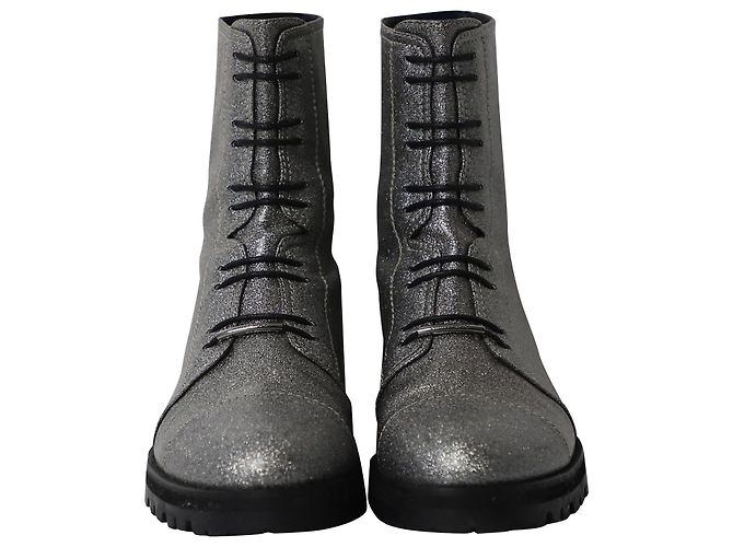 Jimmy Choo Glitter Combat Boots aus silbernem Polyester - Ansicht 2