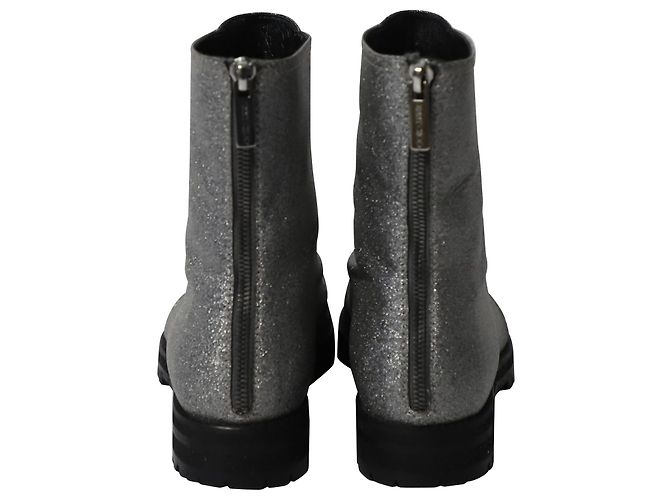 Jimmy Choo Glitter Combat Boots aus silbernem Polyester - Ansicht 3