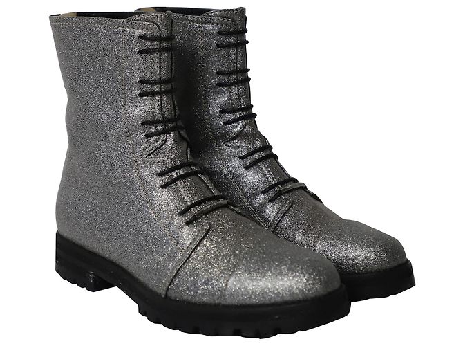 Jimmy Choo Glitter Combat Boots aus silbernem Polyester - Ansicht 4