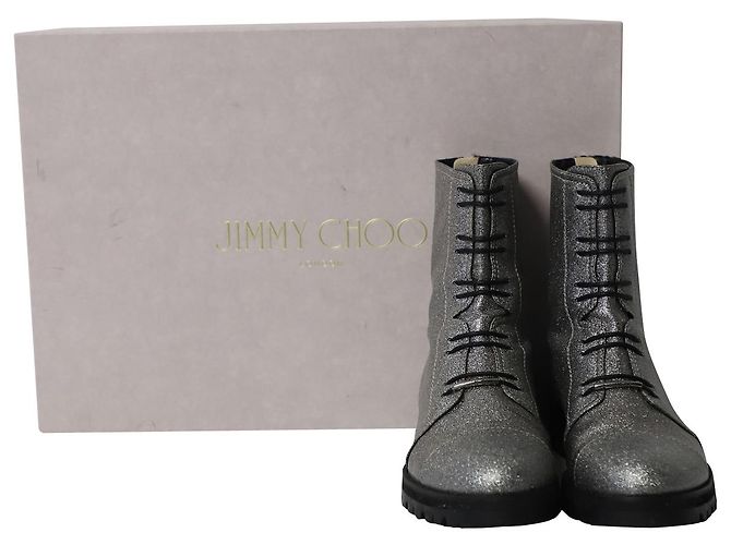 Jimmy Choo Glitter Combat Boots aus silbernem Polyester - Ansicht 7