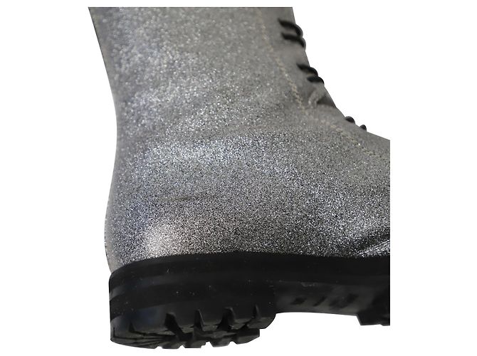 Jimmy Choo Glitter Combat Boots aus silbernem Polyester - Ansicht 9