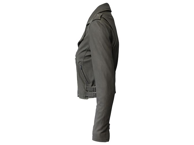 Chaqueta motera corta Iro de piel de cordero gris - vista 2