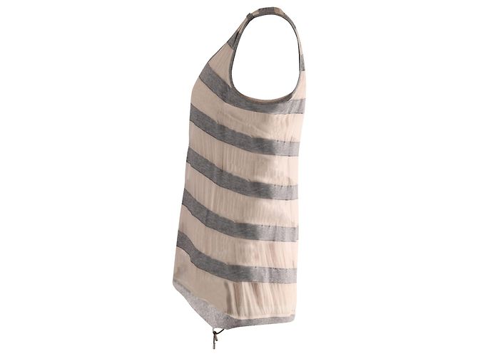 Brunello Cucinelli Top sin mangas a rayas en seda gris - vista 2