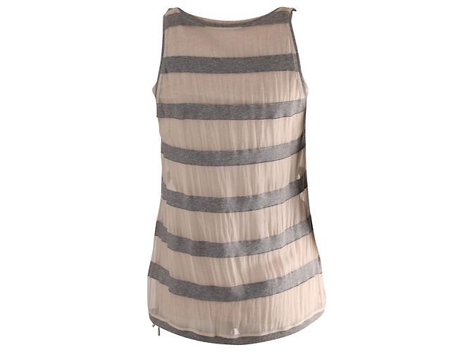 Brunello Cucinelli Top sin mangas a rayas en seda gris - vista 3