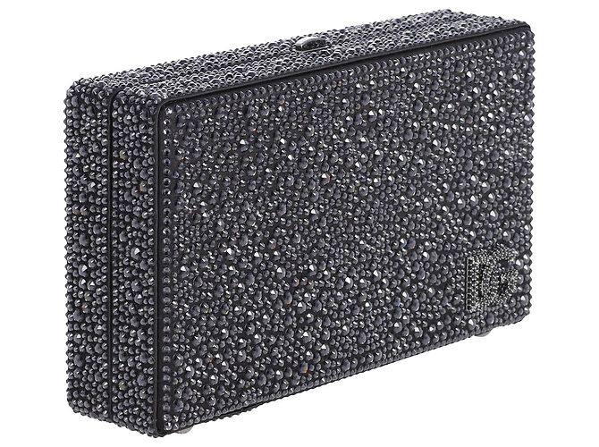 Dolce & Gabbana Pochette a scatola con logo DG impreziosita da strass in pelle nera - vista 2