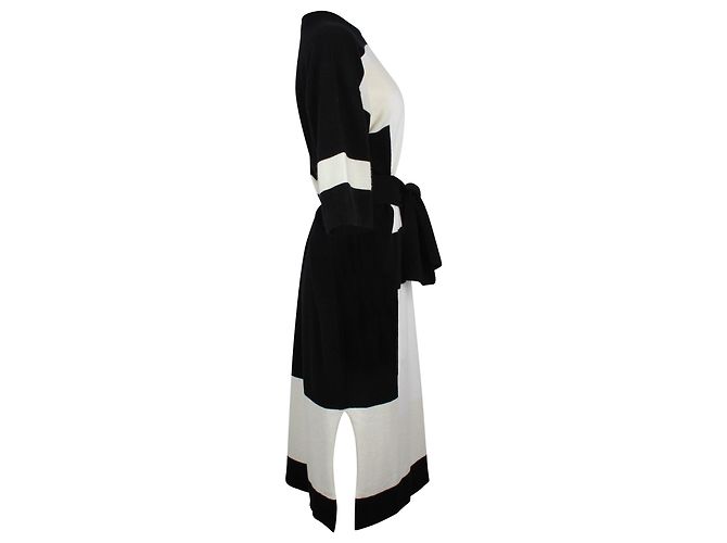Hermès Hermes Midikleid mit Gürtel in Schwarz/Weißer Kaschmir - Ansicht 2