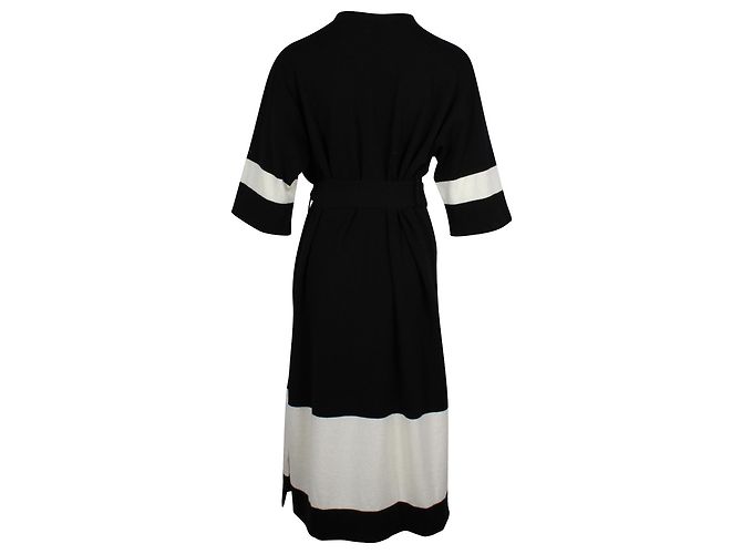 Hermès Hermes Midikleid mit Gürtel in Schwarz/Weißer Kaschmir - Ansicht 3