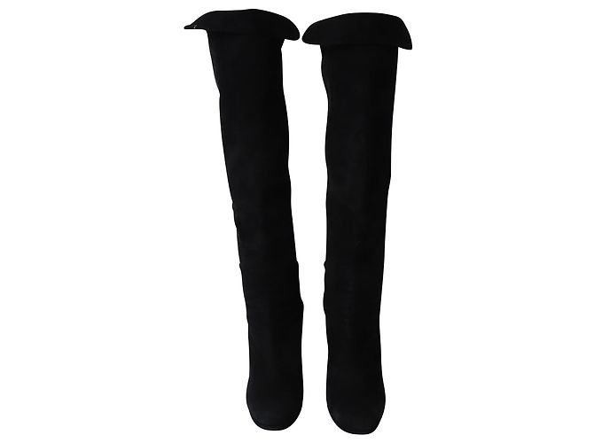Stuart Weitzman Bottes Hautes Hiline en Daim Noir - vue 2
