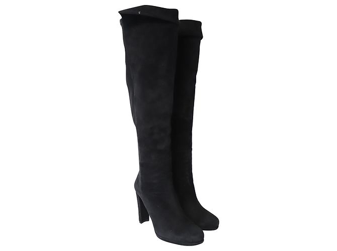 Stuart Weitzman Bottes Hautes Hiline en Daim Noir - vue 5