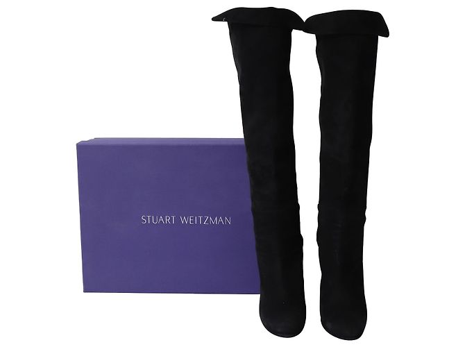 Stuart Weitzman Bottes Hautes Hiline en Daim Noir - vue 8